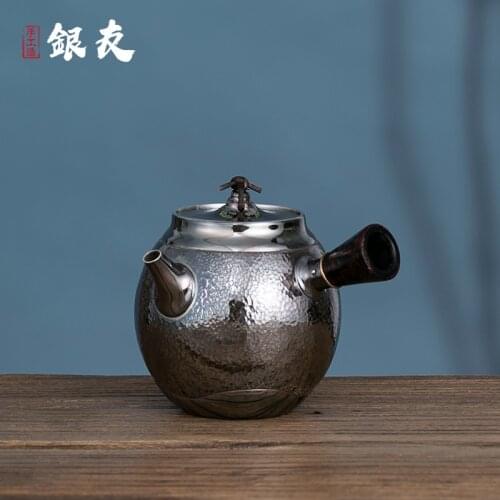 Ag999 Sterling Silver Teapot Hand-Forged Kitchen Utensils Built-in Filter Handmade Coffee Tea Pot