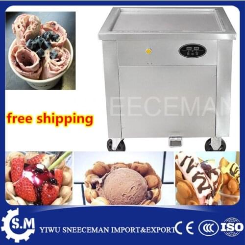Free shipping stainless steel 50cm big pan fry fried ice cream machine automatic temperture control ice pan roll machine
