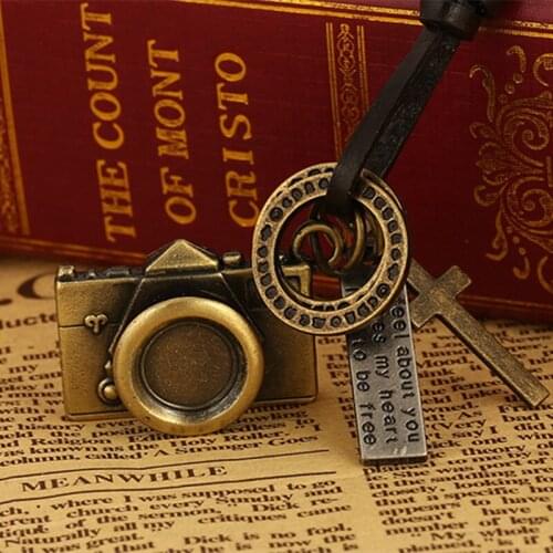 Free Shipping New Hot Leather Pendant Necklace Fashion Necklaces Camera Pendants Rope Chain for Christmas party gifts XL1065