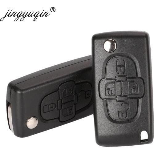 Jingyuqin 4 Buttons Flip Floding Remote Key Fob Case Shell Fob For Peugeot 1007 For Citroen C8 Uncut Blade With Groove CE0523