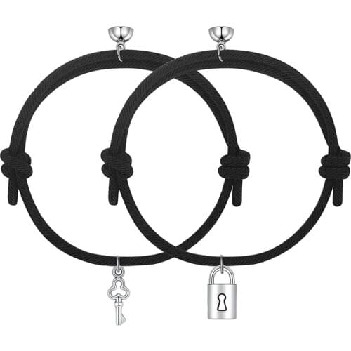 2 Pcs Couple Bracelets Key Lock Handmade Adjustable Magnetic Long Distance Lover Relationship Best Friend Women Bracelet Gifts