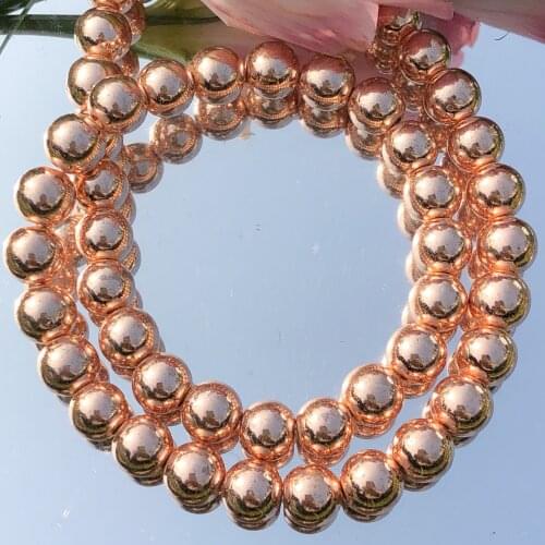 Natural Stone Rose Gold Plated Hematite Smooth Round Loose Spacer Beads For Jewelry Making DIY Bracelet Accessories 4/6/8/10mm
