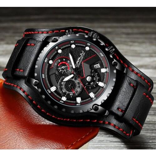 Luxury Brand Crrju Men Military Sports Watches Mens Quartz Date Clock Man Casual Leather Wrist Watch Relogio Masculino