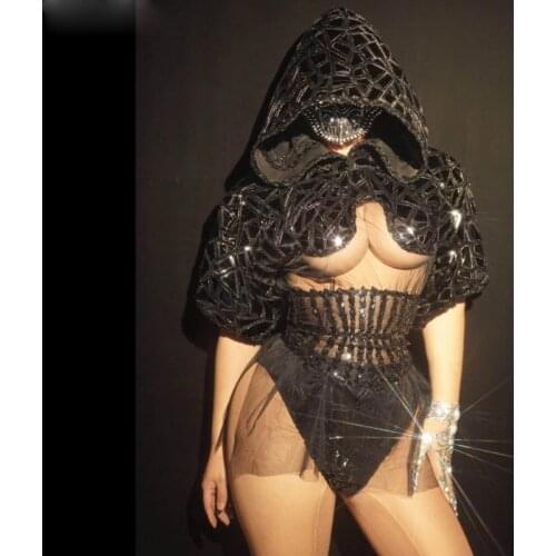 Black Sequins Shawl Shorts Belt Outfit Jazz dance stage show costume party girl stage dance wear