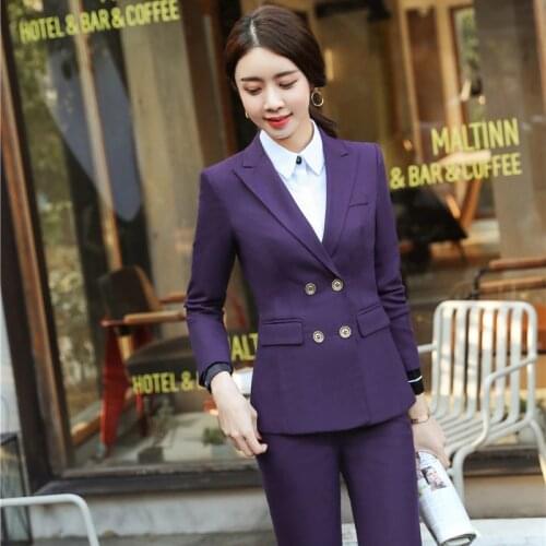 2 Pieces Formal Pantsuits Professional Uniform Designs Blazers Suits With Tops And Pants Women Office Sets Pants Suits