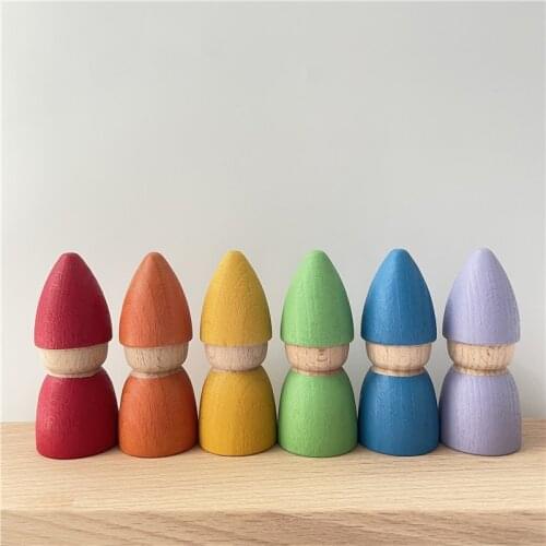 Wooden Rainbow Blocks Friends Peg Dolls Bodies Baby Pretend Play People Figures Kids Creative Montessori Beech Wood Toys 2.9*7cm