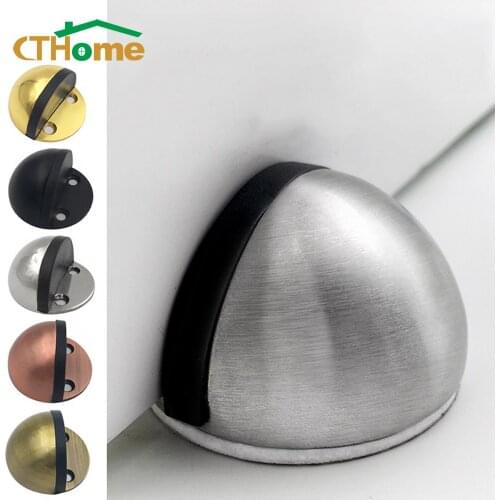Stainless Steel Door Stopper Holders Floor Mounted Nail-free Door Stops Metal Half Goal Thickened Rubber Door Stop To Install