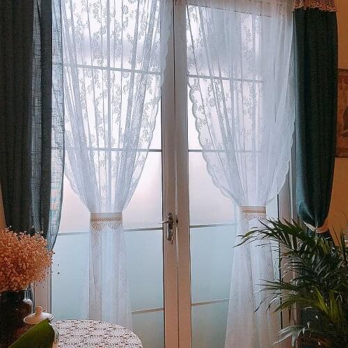 French Pastoral Lace Curtain Flower Embroidery Coffee Pure Yarn Short Background Curtain Bed curtain