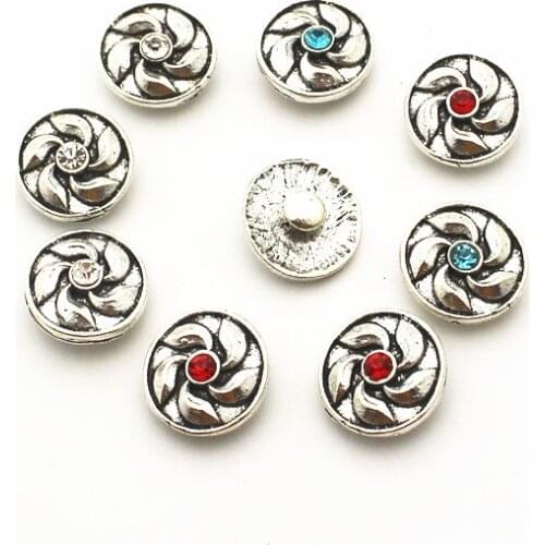 Newest 20pcs/lot metal crystal flower alloy button 12mm Glass Snap Buttons Fit DIY Snap Bracelet Snap Button Charms Jewelry