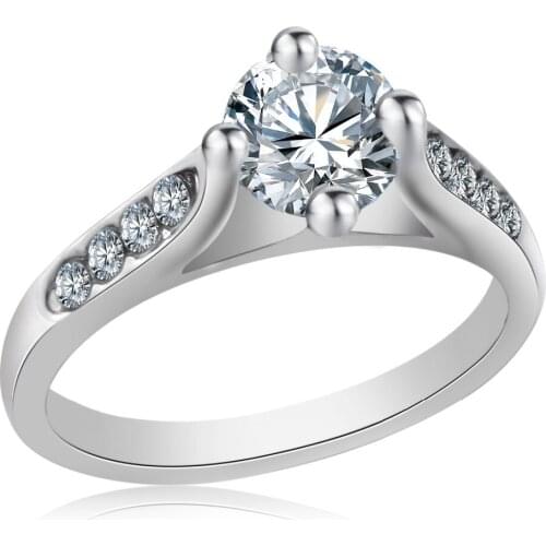 Prong Setting Zircon Ring with Micro Paved Ring for Women Engagement Wedding Ring Jewelry Gift Shiny