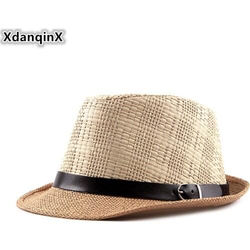 XdanqinX Unisex Summer Breathable Straw Hat British Fashion Straw Fedoras Jazz Hats New Brands Trend Beach Hat For Men And Women