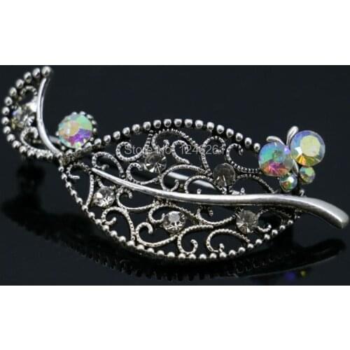 Hot Sale Rhinestone Brooch Breastpin Flower Brooches Crystal Glass Beaded Butterfly For Women Girls Gifts 25*52mm Jewelry Alloy
