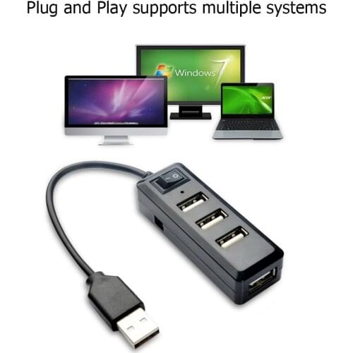 Multi USB Ports Adapter 4 USB 2.0 HUB Extension Splitter with Switcher for Computer Plug and Play No Driver Software