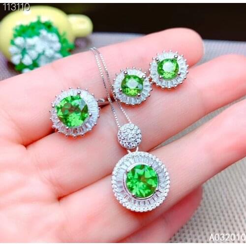 KJJEAXCMY Fine Jewelry 925 sterling silver inlaid natural Peridot ring pendant earring set classic supports test