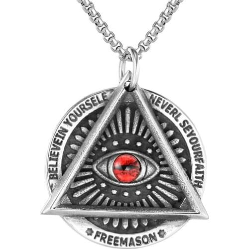 New arrival Retro Silver color Necklace triangle Jewelry 316L stainless steel Fantastic Eye Masonic Pendant For Men Jewelry