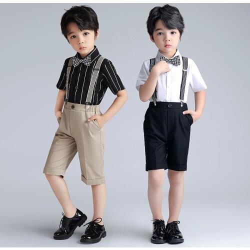 2-9 Years Baby Boys Clothing Sets Summer Kids Korean Handsome Clothes Suit Short Sleeve Shirt Suspender Shorts 2pcs Set for Boys