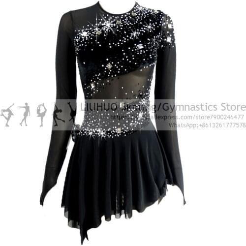 Ice Skating Dress Womens Girls' Figure Skating Dress Competition Open Back Spandex Micro-elastic Professional Competition kids