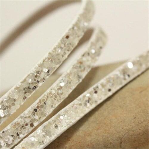 5mm Ivory Sequins Flat Strip Leather Cord, Faux Leather Necklace Bracelet Cord, 5mmx2mm, 1PCS(115cm)