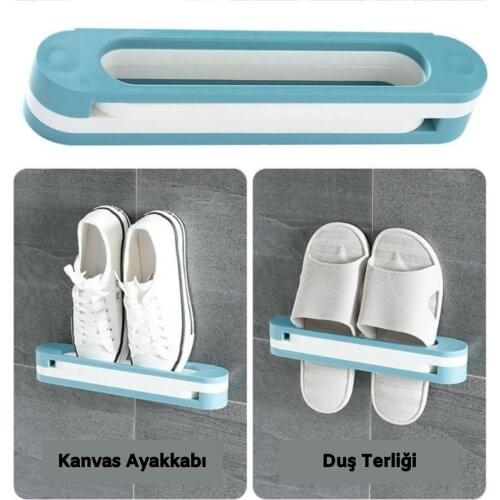 Hanging Shoe Organizers, 3 in 1 Folding Holder Shoes Hanger, Bathroom Towel Organizer Rack Wall Mounted Slippers Holder Self