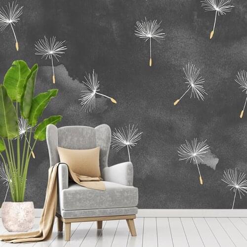 Custom Mural Wallpaper 3D Grey Cement Wall White Dandelion Flowers Wall Painting Living Room Bedroom Art Background Wall Decor