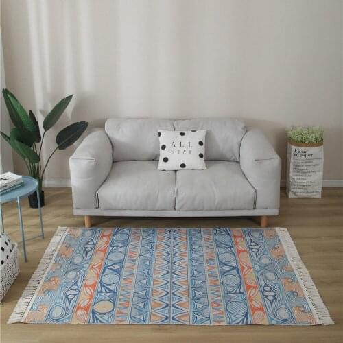 Retro Indian Cotton Rug Bohemian Hand Woven Tassel Mat Nordic Rug White Living Room Carpet Area Rug Bedroom Tapestry Blanket Mat