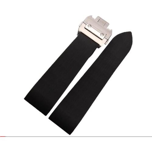 25mm Rubber Waterproof Watch Strap Silicone Band Buckle fits for Cartier [Santos 100 W2020007]