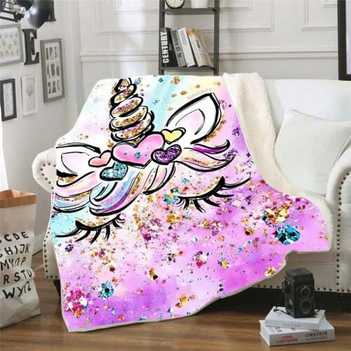 Custom Pink Cute Unicorn Gothic Fleece Blanket For Beds Thick Quilt Fashion Bedspread Sherpa Throw Blanket Adutls Kids Dropship
