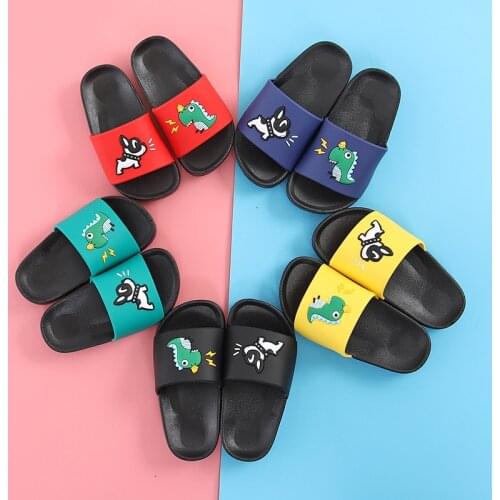 Summer Dinosaur Childrens Slippers For Boys Girls Slippers Pvc Soft Bottom Non-slip Beach Sandals Kids Home Bathroom Flip Flops