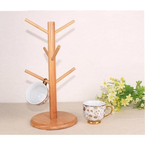 Solid wood six claw cup storage rack beech wood holder Drinkware Shelf Coffee Cup Mug cup display stand for Kitchen Supplies
