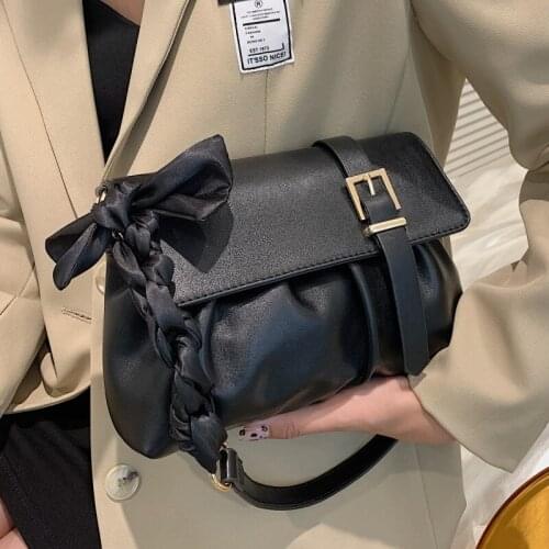 Black Small Flap Crossbody Bags Womens Luxury Soft Leather Shoulder Bag Brand Design Messenger Bag Female Chain Pleated Handbag