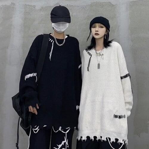 2021 Spring Vintage Hole Sweater Autumn New Korean Lazy Wind Loose Casual Long Sleeve Knitted Tops Men And Women Couples Clothes