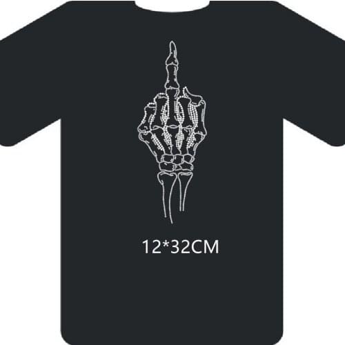 Big Bone hand hot fix Rhinestone Transfer Hotfix Strass Iron On Crystal Motif Clothes Patches Thermal Stickers Diamond Crafts