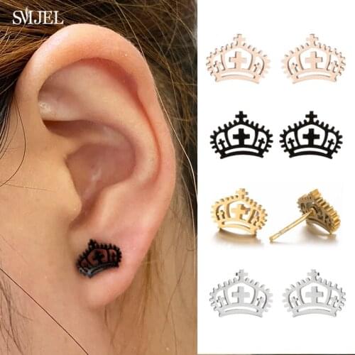 Unique Black Princess Queen Crown Earrings for Women Girl Stainless Steel Earings Fashion Jewelry Earring Pendientes Wholesale
