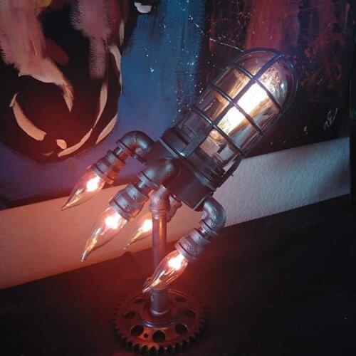 Vintage Rocket Ship Lamp Steampunk Industrial Desk Night lamp decoractive Bedside Table Light for Bedroom Decor Kids Gifts 2021