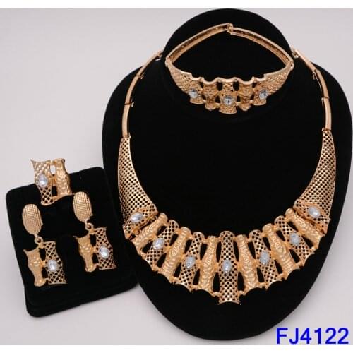 Sales Well Gold Jewelry Sets for Women Big Necklace African Beads Jewelry Set Nigerian Bridal Wedding Costume Jewelry Party