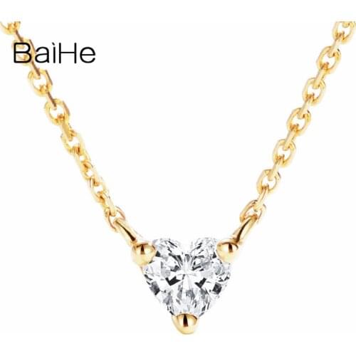 BAIHE Solid 18K Yellow Gold 0.12ct H/SI Natural Diamond Women Trendy Fine Jewelry Beautiful heart-shaped diamond Necklaces