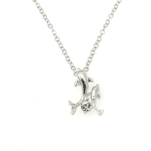New Fashion Elegant Cute Rhinestone Dolphins Dance Pendant Necklace for Women Jewelry Gifts