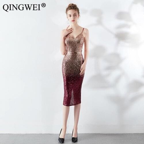 2019 new suspenders sequins wrapped chest perspective hips sexy dress wedding party party dress gradient dresses summer dress