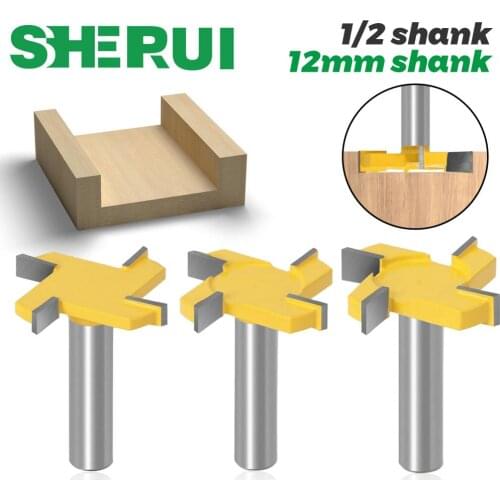 1pc 1/2"12mm Shank 4 Edge T Type Slotting Cutter Woodworking Tool Router Bits For Wood Industrial Grade Milling Cutter Slotting