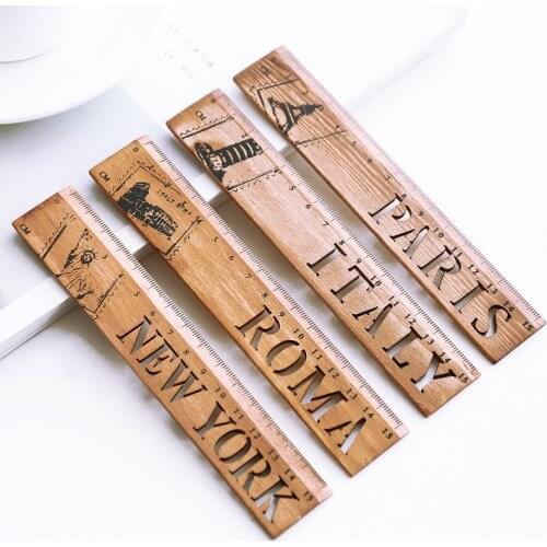 1PC World Country Italy Roma New York Paris Wooden Straight Ruler Measure Study Drawing Student Stationery School Office Supply