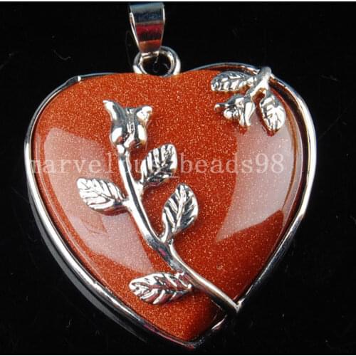 Free Shipping Women Fashion Jewelry 36x31mm Goldstone Heart Art Pendant 1pcs C2327