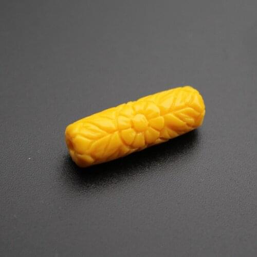 10Pcs Yellow Color Cylindrical Shape 8mm*25mm Artificial Coral beads Carved Flower beads Cabochon for Jewelry making