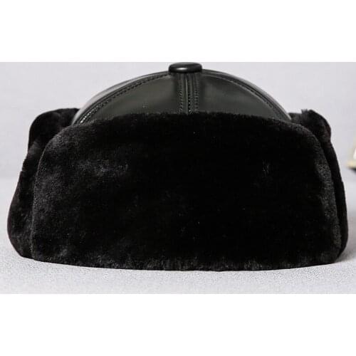 Genuine Leather Fur 100% hat more middle-aged man winter warm cotton padded cap sheepskin earmuffs leather wool