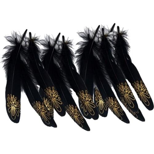 12pcs Beautiful Natural Goose Feather Printed Floral 15-20 cm Wedding Party Headdress Craft Home Decoration Sewing Trim Craft