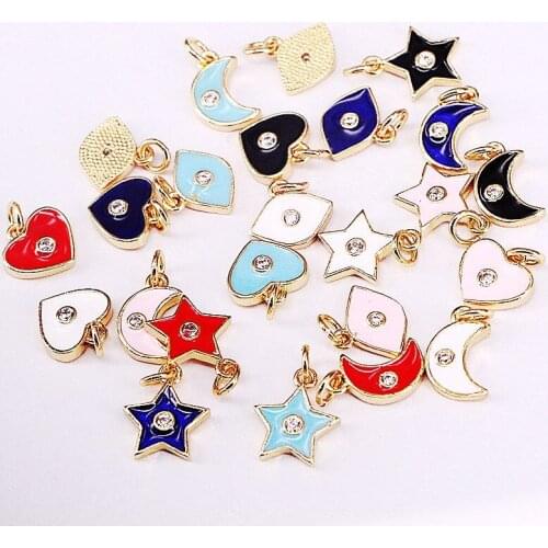 15Pcs Enamel Heart/Eye/ Star Pendant Gold Color Charm Beads For Women Jewelry making and crafting earring