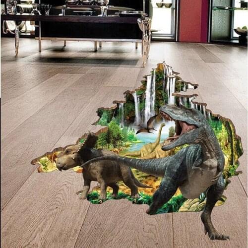 3D Art Posters Dinosaur Sitting TV Background Room Wall Stickers for Kids Bedroom Tyrannosaurus Decor Waterproof Floor Murals