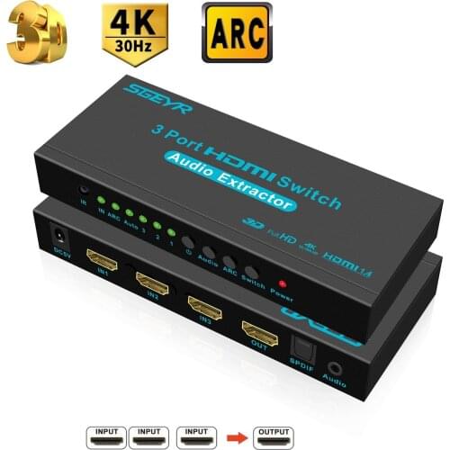 SGEYR 3x1 HDMI Switch with Audio Out Optical SPDIF 3 Port HDMI Audio Switcher Box Selector Audio Extractor Splitter 4Kx2K ARC 3D