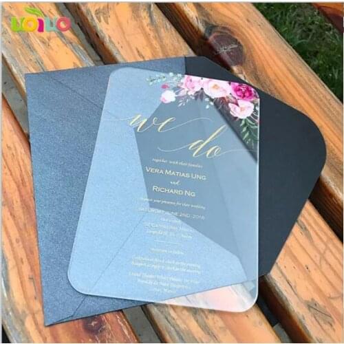Personalized printing flora wedding invitation card acrylic card wedding invitation card with envelop