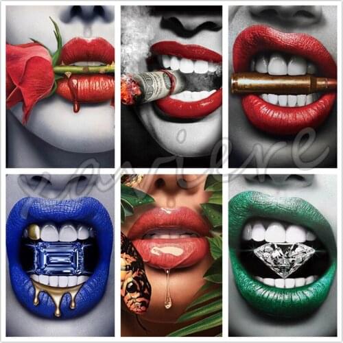 Diy 5D Diamond Painting Lips Blue Red Sexy Lady Full Square Drill Rhinestones Embroidery Cross Stitch Kits Bedroom Artwork Gift