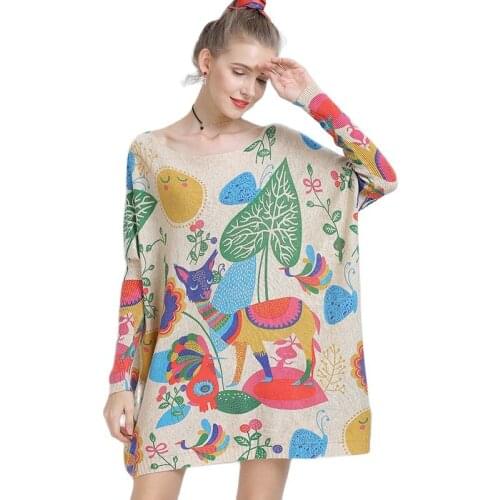 ARCSINX Kawaii Woman Sweaters Plus Size 4XL 5XL 6XL Cartoon Print Womens Sweater Casaul 5% Wool womens knitwear Woman Clothes